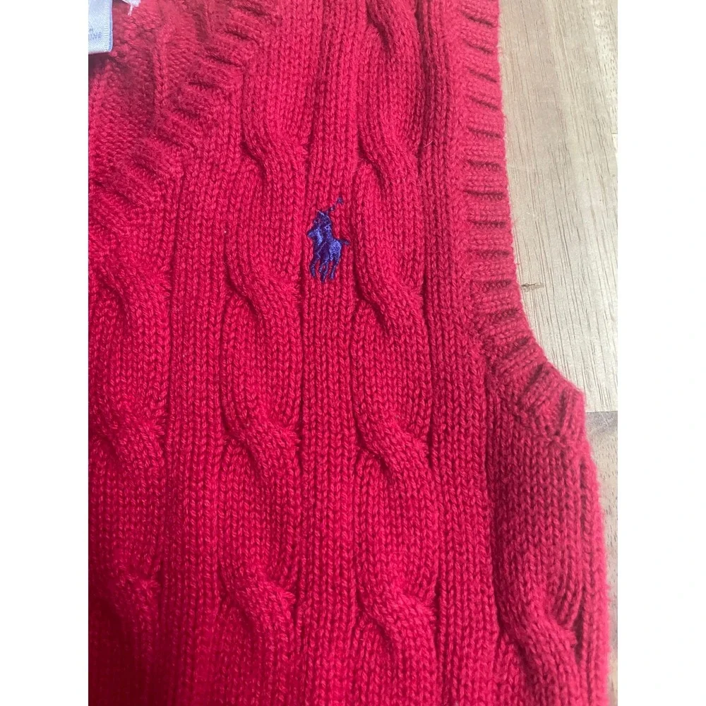 Ralph Lauren Kids Red Cable Knit Sweater Vest V-Neck Cotton 12M Pony Logo